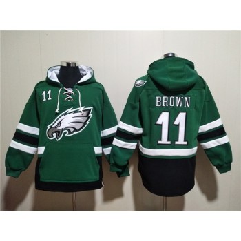 Men's Philadelphia Eagles #11 A.J. Brown Green Ageless Must-Have Lace-Up Pullover Hoodie Men's Philadelphia Eagles #11 A.J. Brown Green Ageless Must-Have Lace-Up Pullover Hoodie