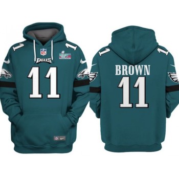 Men's Philadelphia Eagles #11 A.J. Brown Green Super Bowl LVII Patch Pullover Hoodie Men's Philadelphia Eagles #11 A.J. Brown Green Super Bowl LVII Patch Pullover Hoodie