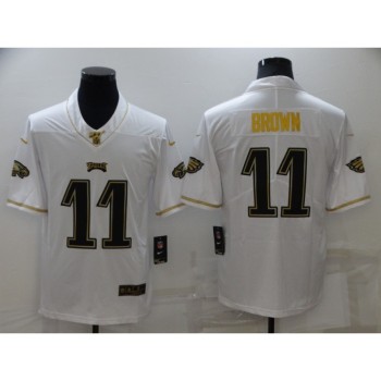 Men's Philadelphia Eagles #11 A. J. Brown 100th Season Golden Edition Stitched Jersey Men's Philadelphia Eagles #11 A. J. Brown 100th Season Golden Edition Stitched Jersey