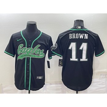 Men's Philadelphia Eagles #11 A. J. Brown Black Cool Base Stitched Baseball Jersey Men's Philadelphia Eagles #11 A. J. Brown Black Cool Base Stitched Baseball Jersey