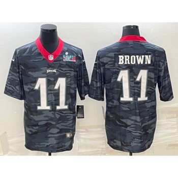 Men's Philadelphia Eagles #11 A. J. Brown Camo Super Bowl LVII Patch Limited Stitched Jersey Men's Philadelphia Eagles #11 A. J. Brown Camo Super Bowl LVII Patch Limited Stitched Jersey