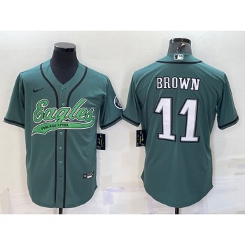 Men's Philadelphia Eagles #11 A. J. Brown Green With Patch Cool Base Stitched Baseball Jersey Men's Philadelphia Eagles #11 A. J. Brown Green With Patch Cool Base Stitched Baseball Jersey