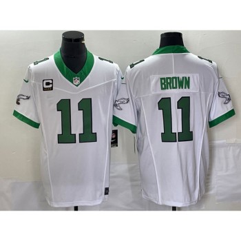 Men's Philadelphia Eagles #11 A. J. Brown White 2023 F.U.S.E. With 4-star C Patch Vapor Untouchable Stitched Football Jersey Men's Philadelphia Eagles #11 A. J. Brown White 2023 F.U.S.E. With 4-star C Patch Vapor Untouchable Stitched Football Jersey
