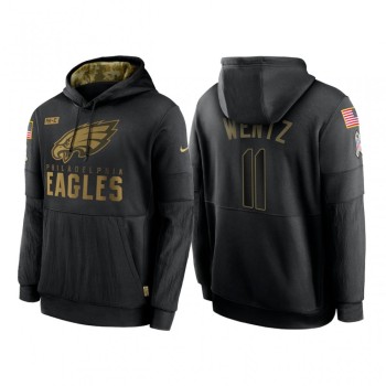 Men's Philadelphia Eagles #11 Carson Wentz 2020 Black Salute to Service Sideline Performance Pullover Hoodie Men's Philadelphia Eagles #11 Carson Wentz 2020 Black Salute to Service Sideline Performance Pullover Hoodie