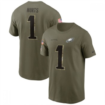 Men's Philadelphia Eagles #1 Jalen Hurts 2022 Olive Salute to Service T-Shirt Men's Philadelphia Eagles #1 Jalen Hurts 2022 Olive Salute to Service T-Shirt
