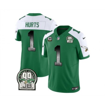 Men's Philadelphia Eagles #1 Jalen Hurts Green/White 2023 F.U.S.E. With 3-star C Patch Throwback Vapor Untouchable Limited Stitched Football Jersey Men's Philadelphia Eagles #1 Jalen Hurts Green/White 2023 F.U.S.E. With 3-star C Patch Throwback Vapor Untouchable Limited Stitched Football Jersey