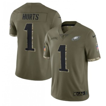 Men's Philadelphia Eagles #1 Jalen Hurts Olive 2022 Salute To Service Limited Stitched Jersey Men's Philadelphia Eagles #1 Jalen Hurts Olive 2022 Salute To Service Limited Stitched Jersey