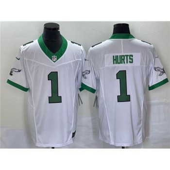 Men's Philadelphia Eagles #1 Jalen Hurts White 2023 F.U.S.E. Vapor Untouchable Stitched Football Jersey Men's Philadelphia Eagles #1 Jalen Hurts White 2023 F.U.S.E. Vapor Untouchable Stitched Football Jersey