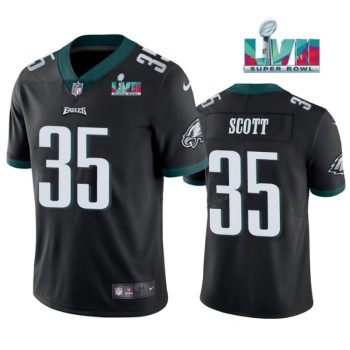 Men's Philadelphia Eagles #35 Boston Scott Black Super Bowl LVII Patch Vapor Untouchable Limited Stitched Football Jersey Men's Philadelphia Eagles #35 Boston Scott Black Super Bowl LVII Patch Vapor Untouchable Limited Stitched Football Jersey