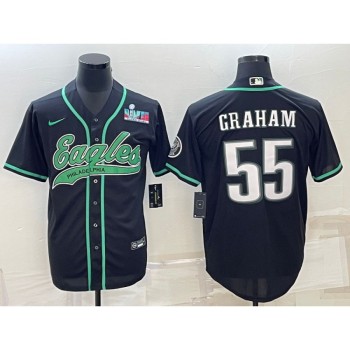 Men's Philadelphia Eagles #55 Brandon Graham Black With Super Bowl LVII Patch Cool Base Stitched Baseball Jersey Men's Philadelphia Eagles #55 Brandon Graham Black With Super Bowl LVII Patch Cool Base Stitched Baseball Jersey