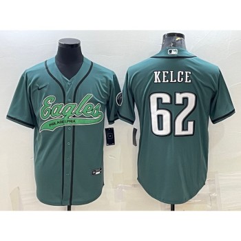 Men's Philadelphia Eagles #62 Jason Kelce Green With Patch Cool Base Stitched Baseball Jersey Men's Philadelphia Eagles #62 Jason Kelce Green With Patch Cool Base Stitched Baseball Jersey