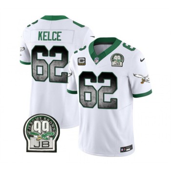 Men's Philadelphia Eagles #62 Jason Kelce White 2023 F.U.S.E. With 4-star C Patch Throwback Vapor Untouchable Limited Stitched Football Jersey Men's Philadelphia Eagles #62 Jason Kelce White 2023 F.U.S.E. With 4-star C Patch Throwback Vapor Untouchable Limited Stitched Football Jersey