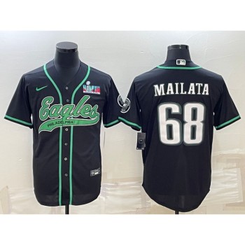 Men's Philadelphia Eagles #68 Jordan Mailata Black With Super Bowl LVII Patch Cool Base Stitched Baseball Jersey Men's Philadelphia Eagles #68 Jordan Mailata Black With Super Bowl LVII Patch Cool Base Stitched Baseball Jersey