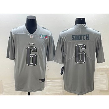 Men's Philadelphia Eagles #6 DeVonta Smith Gray Super Bowl LVII Patch Atmosphere Fashion Stitched Jersey Men's Philadelphia Eagles #6 DeVonta Smith Gray Super Bowl LVII Patch Atmosphere Fashion Stitched Jersey