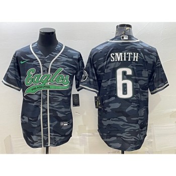 Men's Philadelphia Eagles #6 DeVonta Smith Grey Camo With Patch Cool Base Stitched Baseball Jersey Men's Philadelphia Eagles #6 DeVonta Smith Grey Camo With Patch Cool Base Stitched Baseball Jersey