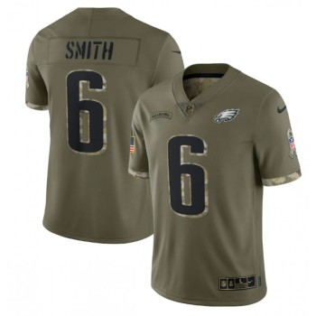 Men's Philadelphia Eagles #6 DeVonta Smith Olive 2022 Salute To Service Limited Stitched Jersey Men's Philadelphia Eagles #6 DeVonta Smith Olive 2022 Salute To Service Limited Stitched Jersey