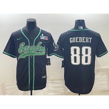 Men's Philadelphia Eagles #88 Dallas Goedert Black With Super Bowl LVII Patch Cool Base Stitched Baseball Jersey Men's Philadelphia Eagles #88 Dallas Goedert Black With Super Bowl LVII Patch Cool Base Stitched Baseball Jersey