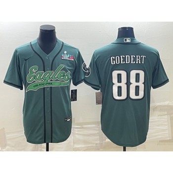 Men's Philadelphia Eagles #88 Dallas Goedert Green With Super Bowl LVII Patch Cool Base Stitched Baseball Jersey Men's Philadelphia Eagles #88 Dallas Goedert Green With Super Bowl LVII Patch Cool Base Stitched Baseball Jersey