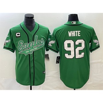 Men's Philadelphia Eagles #92 Reggie White Green With 3-star C Patch Cool Base Stitched Baseball Jersey Men's Philadelphia Eagles #92 Reggie White Green With 3-star C Patch Cool Base Stitched Baseball Jersey
