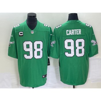 Men's Philadelphia Eagles #98 Jalen Carter Green Vapor Limited With 3-star C Patch Stitched Football Jersey Men's Philadelphia Eagles #98 Jalen Carter Green Vapor Limited With 3-star C Patch Stitched Football Jersey
