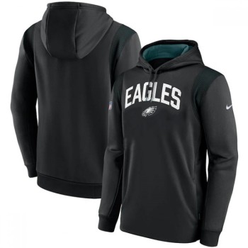 Men's Philadelphia Eagles Black Sideline Stack Performance Pullover Hoodie 002 Men's Philadelphia Eagles Black Sideline Stack Performance Pullover Hoodie 002