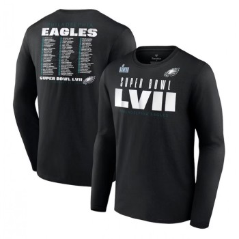Men's Philadelphia Eagles Black Super Bowl LVII Varsity Roster Long Sleeve T-Shirt Men's Philadelphia Eagles Black Super Bowl LVII Varsity Roster Long Sleeve T-Shirt