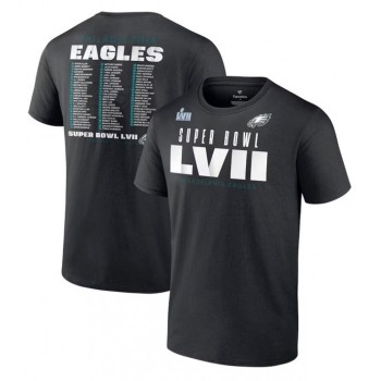 Men's Philadelphia Eagles Black Super Bowl LVII Varsity Roster T-Shirt Men's Philadelphia Eagles Black Super Bowl LVII Varsity Roster T-Shirt