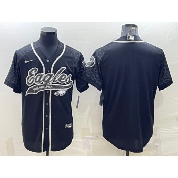 Men's Philadelphia Eagles Blank Black Reflective With Patch Cool Base Stitched Baseball Jersey Men's Philadelphia Eagles Blank Black Reflective With Patch Cool Base Stitched Baseball Jersey