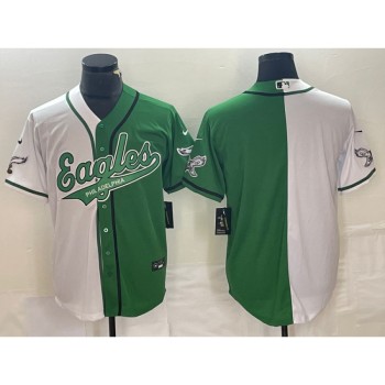 Men's Philadelphia Eagles Blank Green/White Split Cool Base Stitched Baseball Jersey Men's Philadelphia Eagles Blank Green/White Split Cool Base Stitched Baseball Jersey