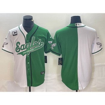 Men's Philadelphia Eagles Blank Green/White Split With 3-star C Patch Cool Base Stitched Baseball Jersey Men's Philadelphia Eagles Blank Green/White Split With 3-star C Patch Cool Base Stitched Baseball Jersey