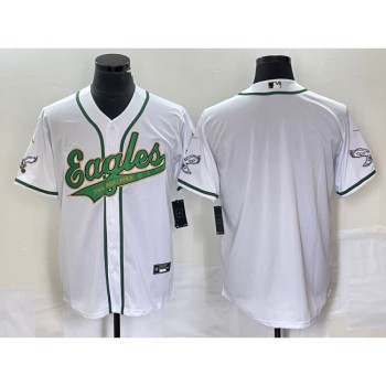 Men's Philadelphia Eagles Blank White Gold Cool Base Stitched Baseball Jersey Men's Philadelphia Eagles Blank White Gold Cool Base Stitched Baseball Jersey