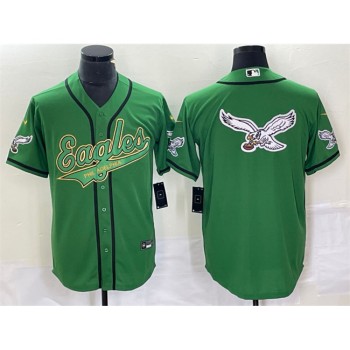 Men's Philadelphia Eagles Green Gold Team Big Logo Cool Base Stitched Baseball Jersey Men's Philadelphia Eagles Green Gold Team Big Logo Cool Base Stitched Baseball Jersey