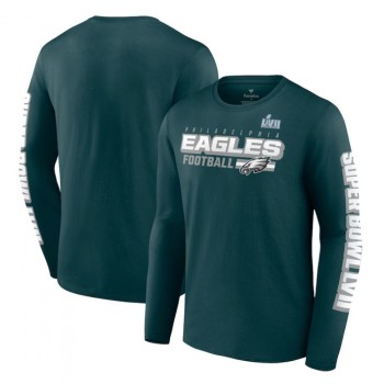 Men's Philadelphia Eagles Midnight Green Super Bowl LVII Star Trail Long Sleeve T-Shirt Men's Philadelphia Eagles Midnight Green Super Bowl LVII Star Trail Long Sleeve T-Shirt