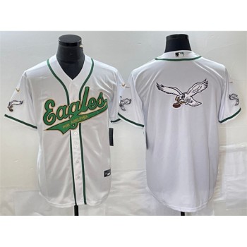 Men's Philadelphia Eagles White Gold Team Big Logo Cool Base Stitched Baseball Jersey Men's Philadelphia Eagles White Gold Team Big Logo Cool Base Stitched Baseball Jersey