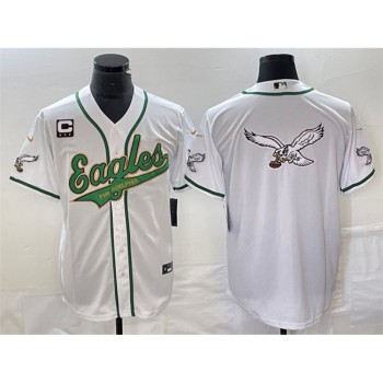 Men's Philadelphia Eagles White Gold Team Big Logo With 3-star C Patch Cool Base Stitched Baseball Jersey Men's Philadelphia Eagles White Gold Team Big Logo With 3-star C Patch Cool Base Stitched Baseball Jersey