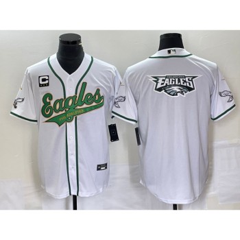 Men's Philadelphia Eagles White Gold With 3-star C Patch Team Big Logo Cool Base Stitched Baseball Jersey Men's Philadelphia Eagles White Gold With 3-star C Patch Team Big Logo Cool Base Stitched Baseball Jersey