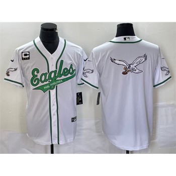Men's Philadelphia Eagles White Team Big Logo With 3-star C Patch Cool Base Stitched Baseball Jersey Men's Philadelphia Eagles White Team Big Logo With 3-star C Patch Cool Base Stitched Baseball Jersey