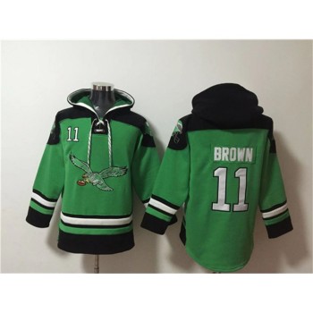 Men's Philadelphia Eagles #11 A. J. Brown Green Ageless Must-Have Lace-Up Pullover Hoodie Men's Philadelphia Eagles #11 A. J. Brown Green Ageless Must-Have Lace-Up Pullover Hoodie