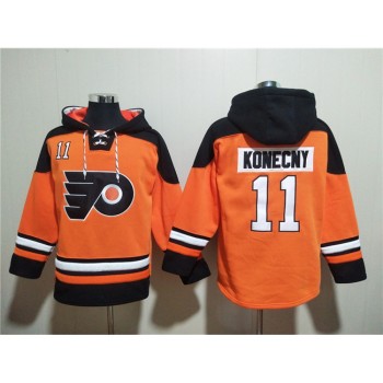 Men's Philadelphia Flyers #11 Travis Konecny Orange Ageless Must-Have Lace-Up Pullover Hoodie Men's Philadelphia Flyers #11 Travis Konecny Orange Ageless Must-Have Lace-Up Pullover Hoodie