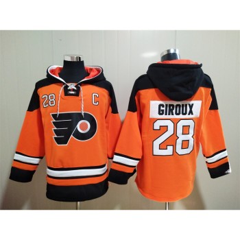 Men's Philadelphia Flyers #28 Claude Giroux Orange Ageless Must-Have Lace-Up Pullover Hoodie Men's Philadelphia Flyers #28 Claude Giroux Orange Ageless Must-Have Lace-Up Pullover Hoodie