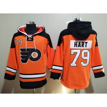 Men's Philadelphia Flyers #79 Carter Hart Orange Ageless Must-Have Lace-Up Pullover Hoodie Men's Philadelphia Flyers #79 Carter Hart Orange Ageless Must-Have Lace-Up Pullover Hoodie