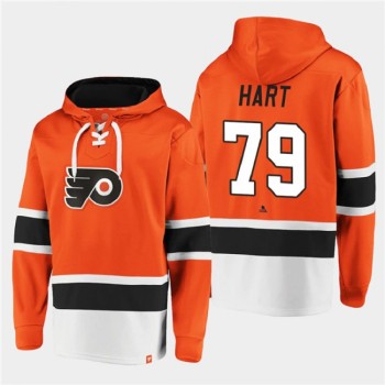 Men's Philadelphia Flyers #79 Carter Hart Orange All Stitched Sweatshirt Hoodie Men's Philadelphia Flyers #79 Carter Hart Orange All Stitched Sweatshirt Hoodie