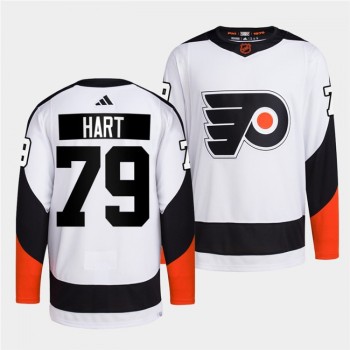 Men's Philadelphia Flyers #79 Carter Hart White 2022 Reverse Retro Stitched Jersey Men's Philadelphia Flyers #79 Carter Hart White 2022 Reverse Retro Stitched Jersey