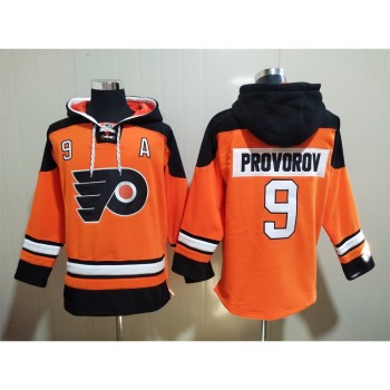 Men's Philadelphia Flyers #9 Ivan Provorov Orange Ageless Must-Have Lace-Up Pullover Hoodie Men's Philadelphia Flyers #9 Ivan Provorov Orange Ageless Must-Have Lace-Up Pullover Hoodie
