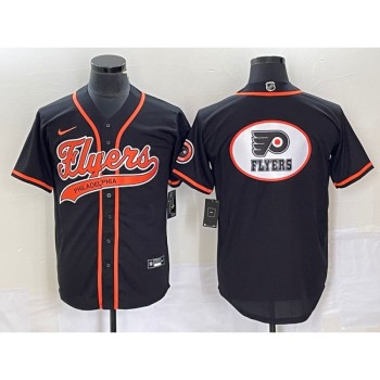 Men's Philadelphia Flyers Black Team Big Logo Cool Base Stitched Baseball Jersey Men's Philadelphia Flyers Black Team Big Logo Cool Base Stitched Baseball Jersey