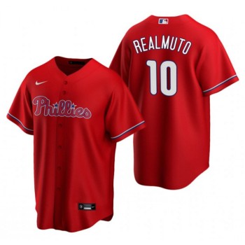 Men's Philadelphia Phillies #10 J.T. Realmuto Red Cool Base Stitched Jersey Men's Philadelphia Phillies #10 J.T. Realmuto Red Cool Base Stitched Jersey