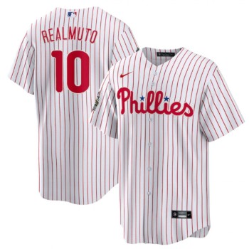 Men's Philadelphia Phillies #10 J.T. Realmuto White 2022 World Series Cool Base Stitched Baseball Jersey Men's Philadelphia Phillies #10 J.T. Realmuto White 2022 World Series Cool Base Stitched Baseball Jersey
