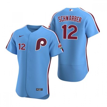 Men's Philadelphia Phillies #12 Kyle Schwarber Blue Flex Base Stitched Baseball Jersey Men's Philadelphia Phillies #12 Kyle Schwarber Blue Flex Base Stitched Baseball Jersey
