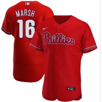 Men's Philadelphia Phillies #16 Brandon Marsh Red Flex Base Stitched Baseball Jersey Men's Philadelphia Phillies #16 Brandon Marsh Red Flex Base Stitched Baseball Jersey