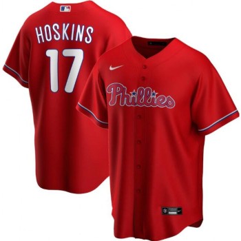 Men's Philadelphia Phillies #17 Rhys Hoskins Red Cool Base Stitched Jersey Men's Philadelphia Phillies #17 Rhys Hoskins Red Cool Base Stitched Jersey